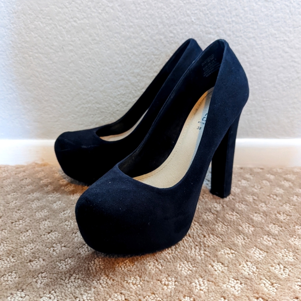 Black Faux Suede Pumps